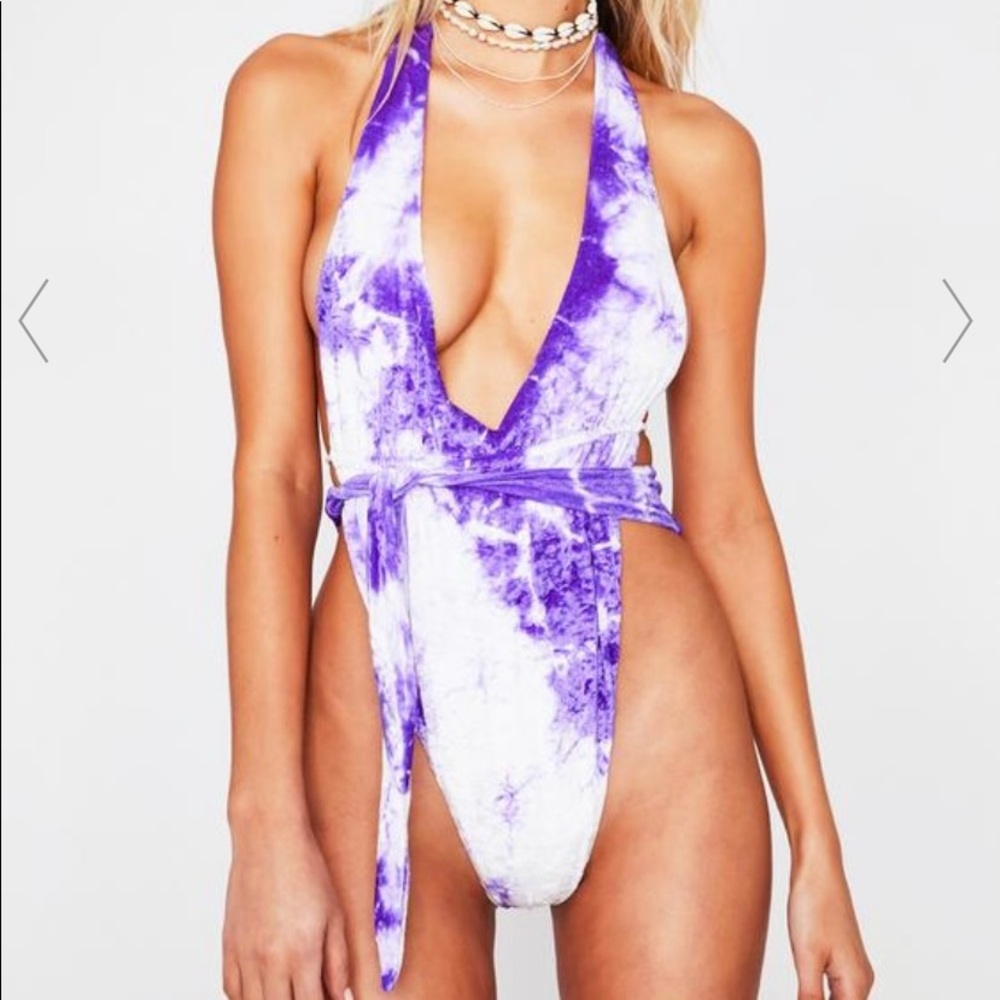 Frankie’s velvet crush tye dye purple one piece swimsuit - womens large
